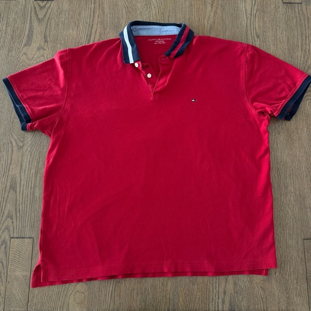 Tommy Hilfiger Men's Red Short Sleeve Polo Shirt XXL Y2K 90s streetwear Office